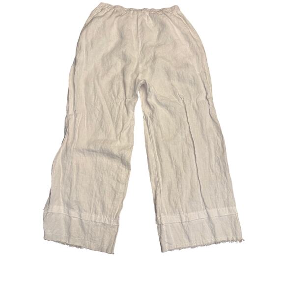 Match Point Linen Wide Leg Fringed Pants Women’s Size M White Boho Beach Pockets - Picture 2 of 5